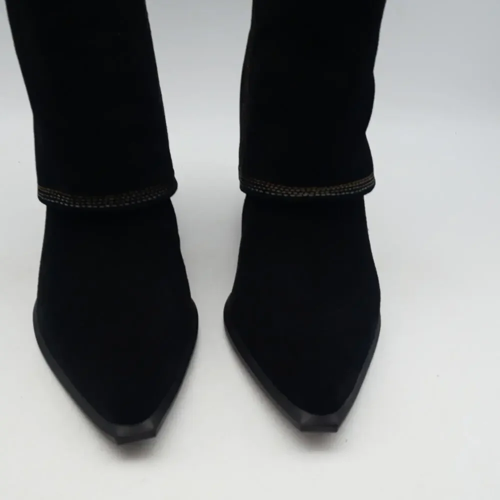 NEW Nine West Women's 8.5 Rimepy Foldover Boot Black Suede  Block Heel